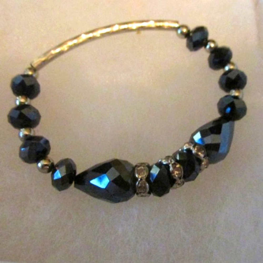 Blue & White Austrian Crystal Beaded Stretch Bracelet